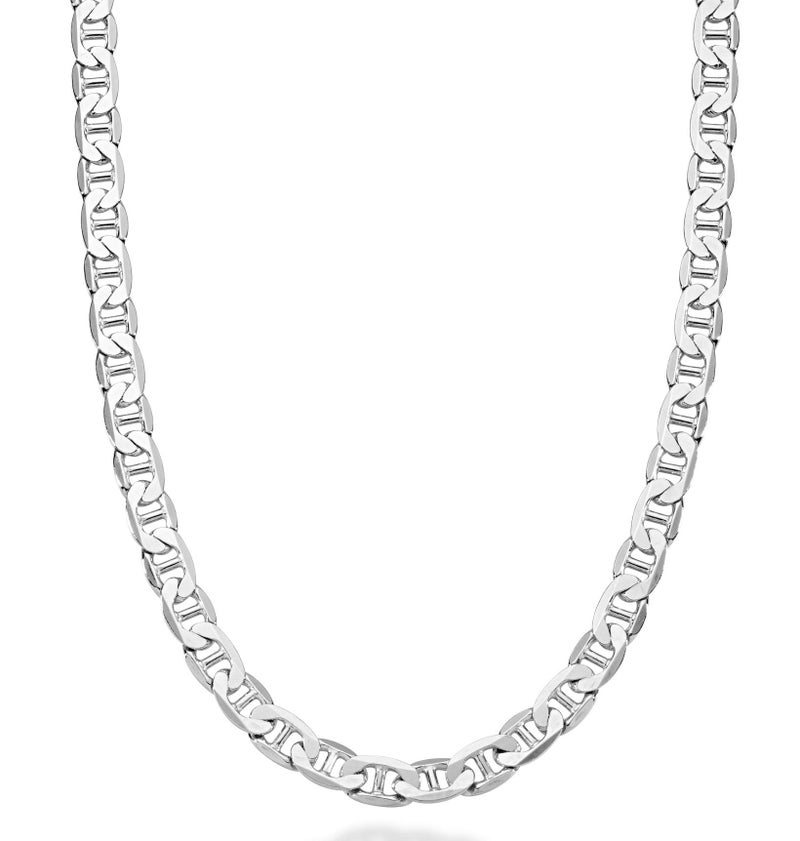 Miabella Solid 925 Sterling Silver Italian 6mm Diamond-Cut Flat Mariner Link Chain Necklace for Men Women, Made in Italy (Length 24 Inches) - Image 1